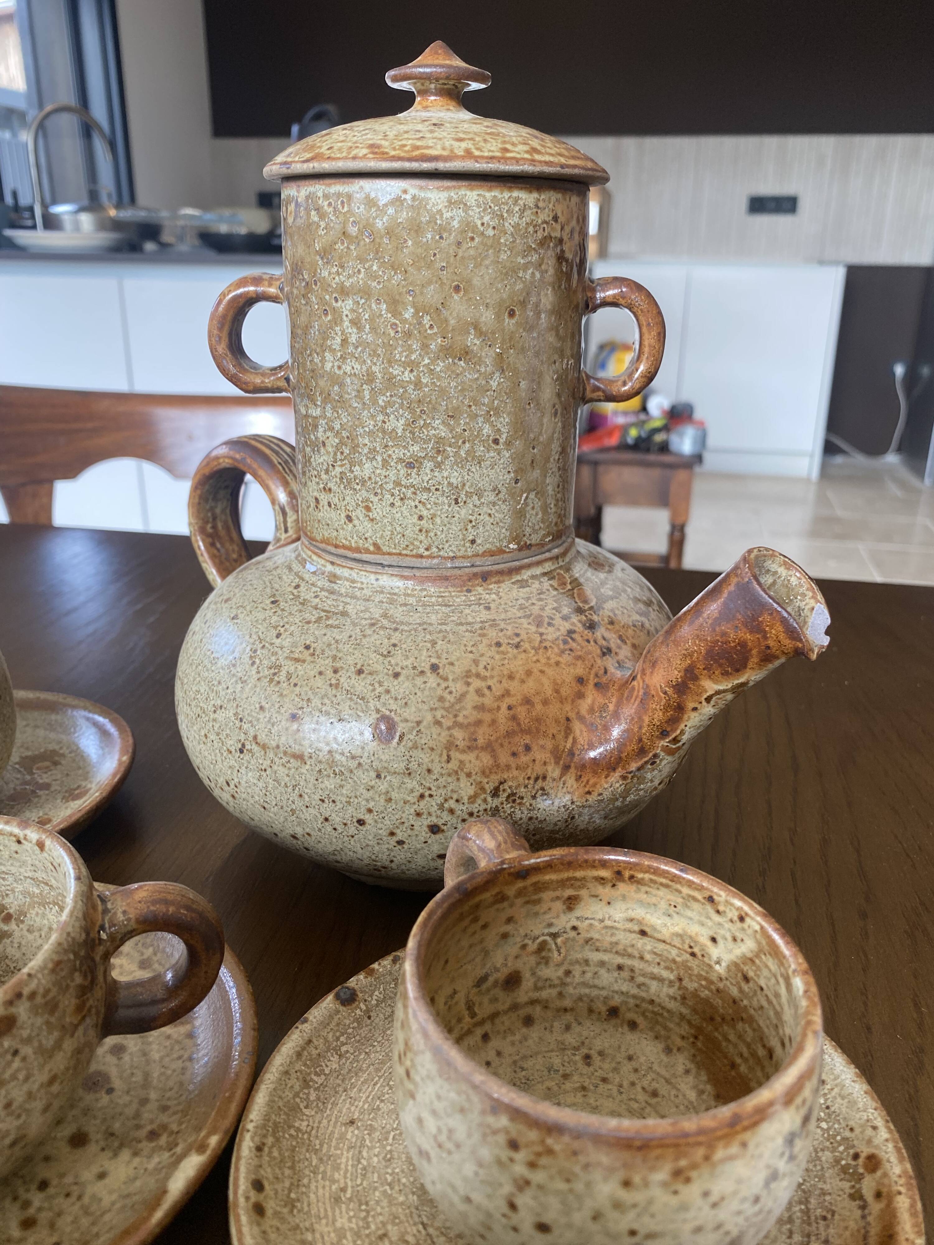 Handmade stoneware tea set, 1970s-80s