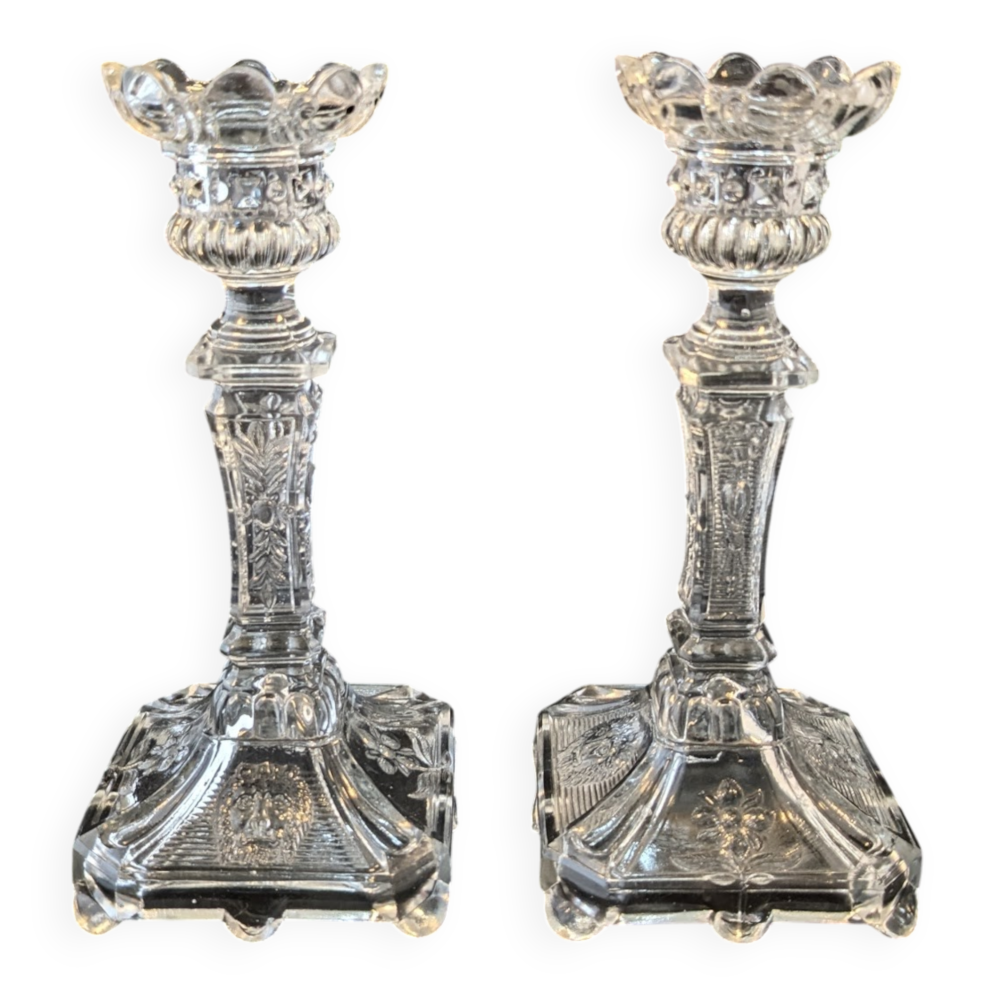 Antique German Crystal Candle Holders (1900-1930) Fenne Glashütte