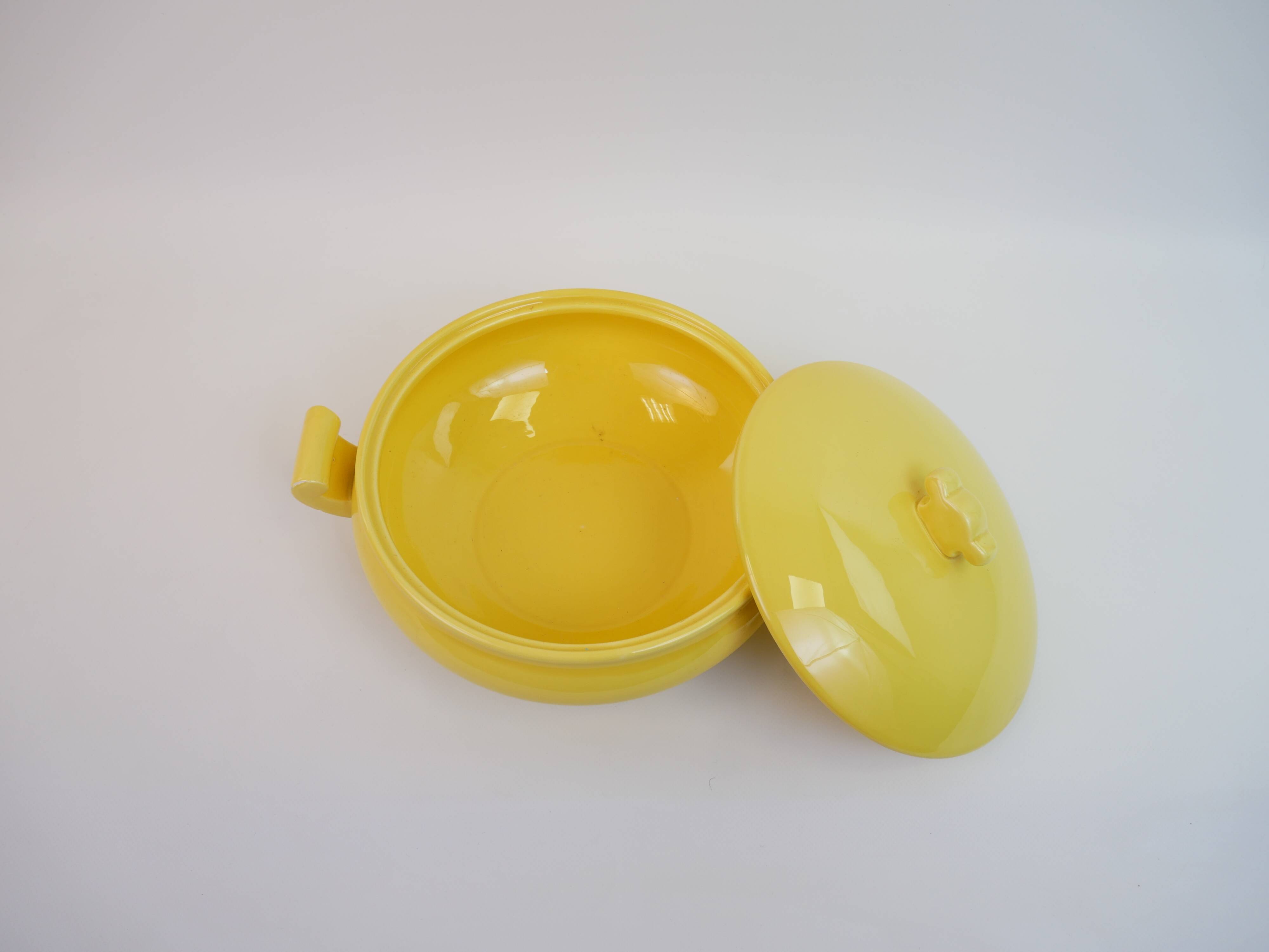Large yellow modernist soup tureen