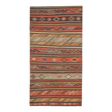 Tapis coureur vintage turc en laine et coton noué à la main des années 1970, 117x227.
