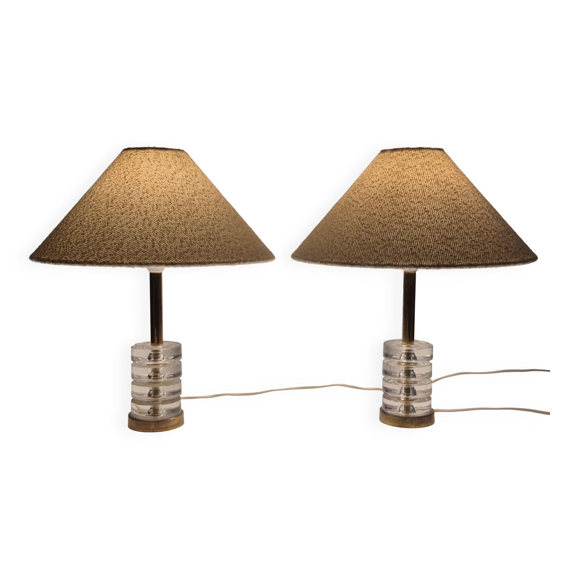 Timeless Pair of Scandinavian Modern Table Lamps with Orrefors Glass and Brass