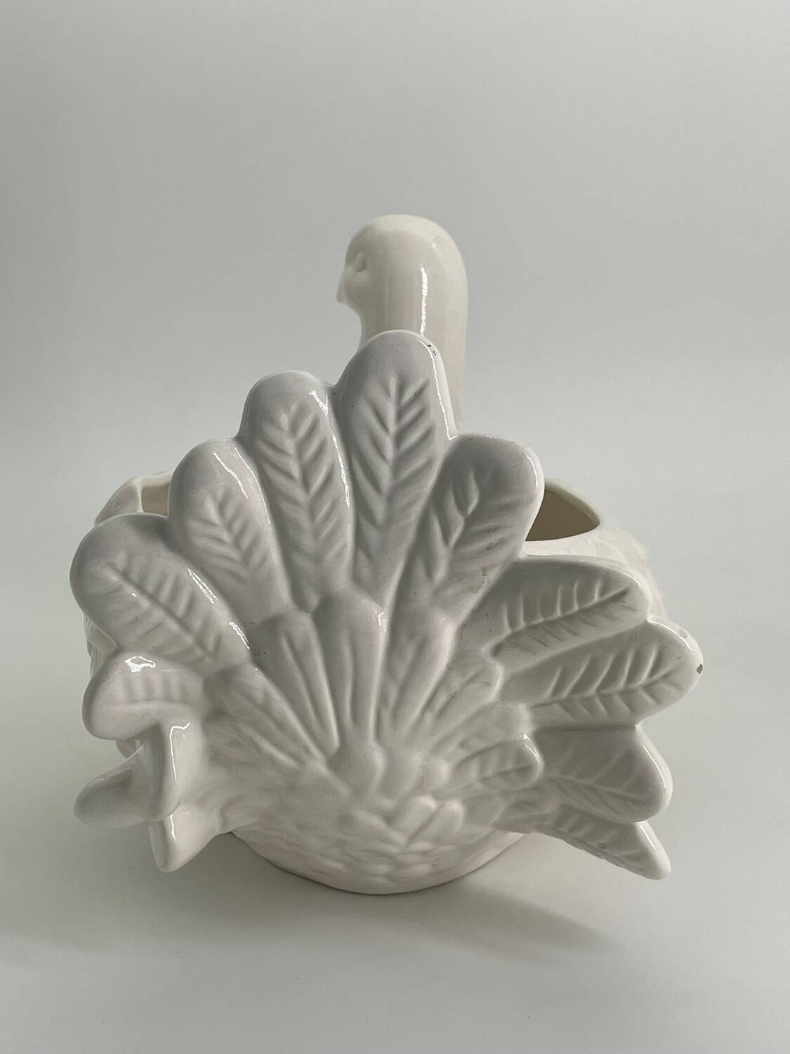 Large vintage white ceramic pot cover Pigeon