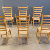 Ensemble de 6 chaises en bois de hêtre à dossier échelle italiennes, années 1970.