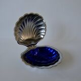 Shell pocket in silver metal and blue glass interior from the 60s and 70s