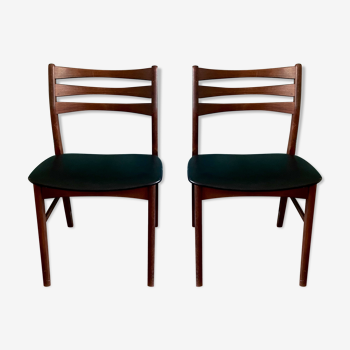 Pair of beech chairs with black skai trim Faldsled, Denmark 1970