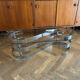 70s oval design coffee table in glass with chrome legs