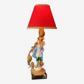 Antique porcelain and bronze marquis figurine lamp, 1940