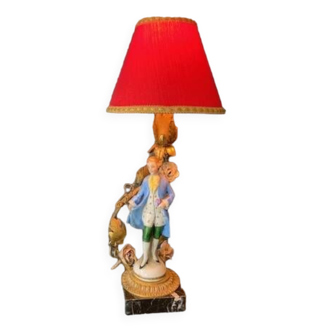 Antique porcelain and bronze marquis figurine lamp, 1940