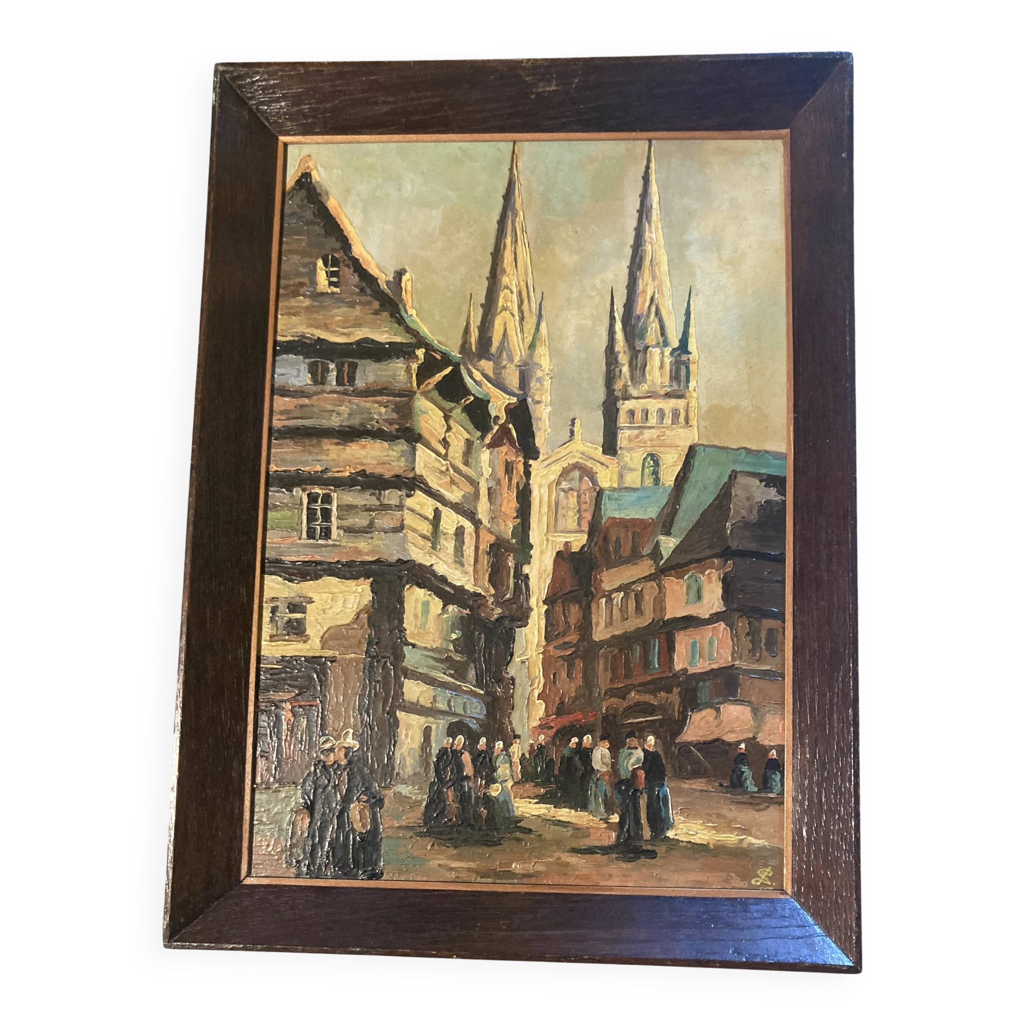 Breton painting, St. Corentin, Kéréon Street, Quimper, Brittany - regionalist