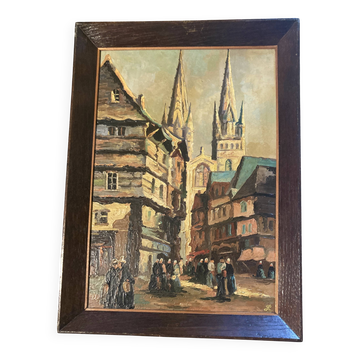Breton painting, St. Corentin, Kéréon Street, Quimper, Brittany - regionalist