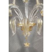 Italian Luxury Wall Sconce in Clear Murano Glass With Gold Floral Motifs
