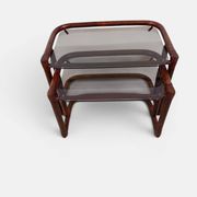 Vintage nesting tables in rattan and smoked glass by Flecht-Atelier Schütz.