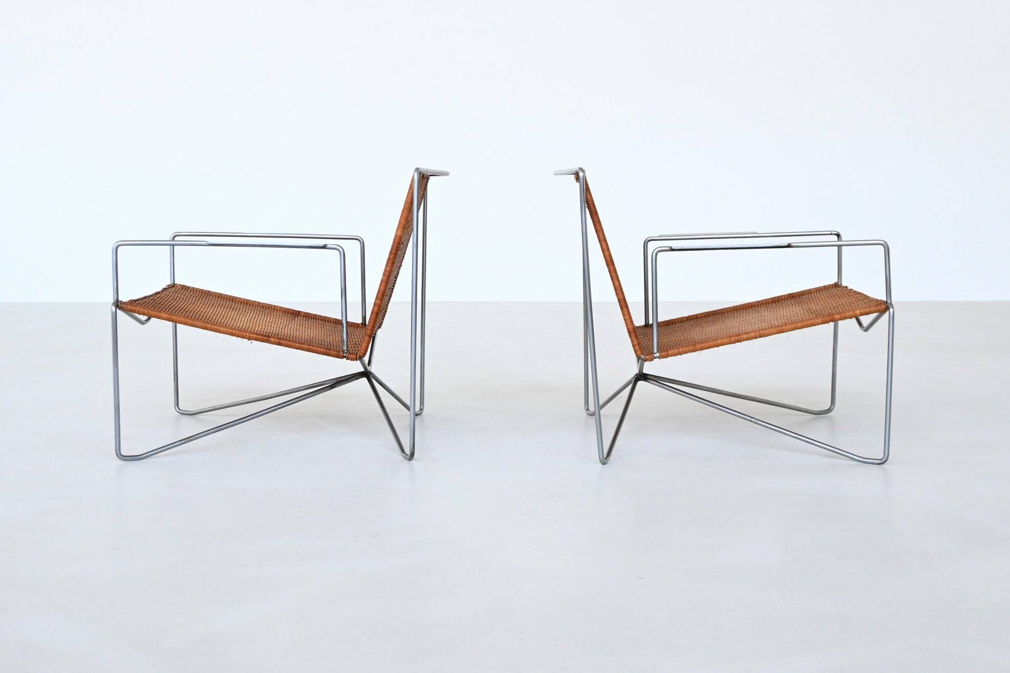 Pair of lounge chairs steel and rattan Gelderland The Netherlands 1964