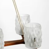 Beautiful 6-armed Scandinavian 1960s ceiling lamp made of teak and with gla