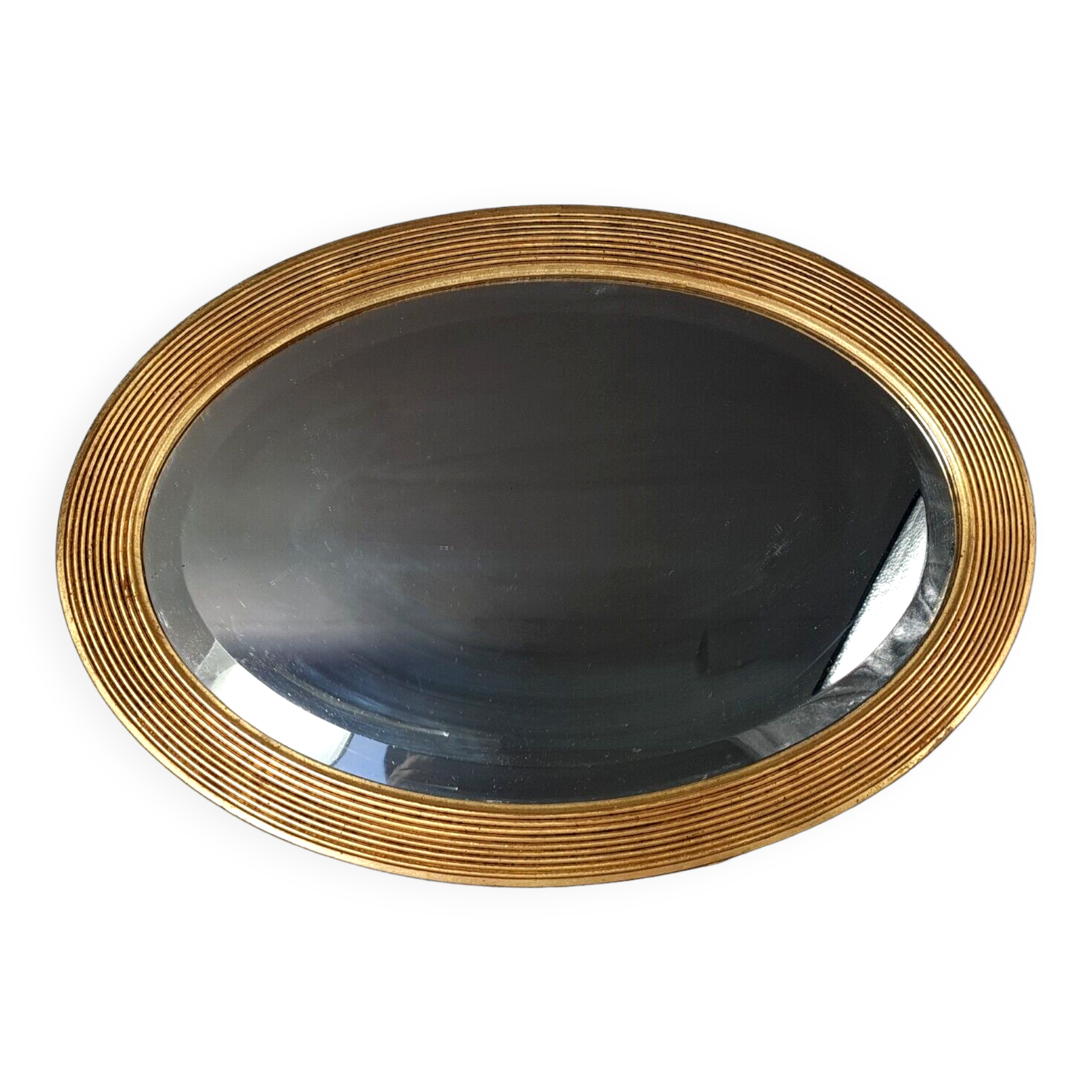 Old beveled oval mirror frame wood stucco gilding gold leaf 52x37 cm SB156