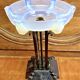 lampe Art Déco fer forgé style Edgar Brandt coupe opalescente Ezan