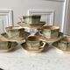 set of 6 cups, octagonal subcups and milk pot in ceramic sandstone of the Morvan years 60-70