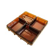 A serving tray for aperitifs in gold metal wire and amber glass - Vereco