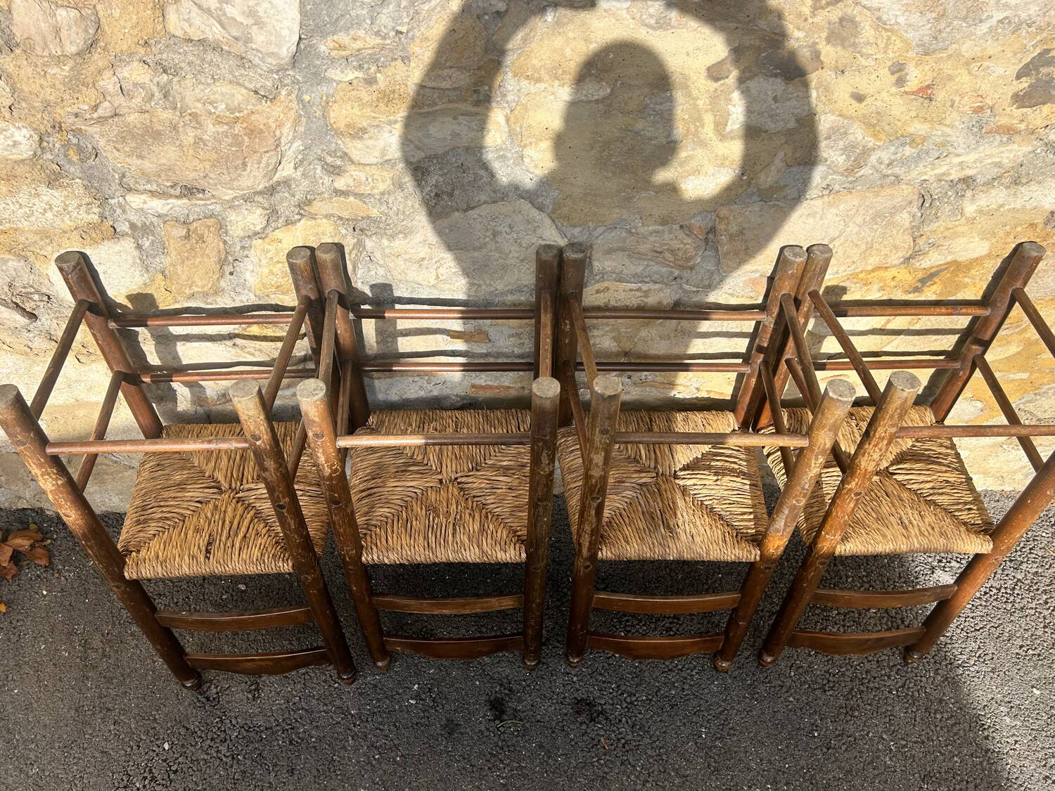 Lot de 4 chaises provençales en bois & paille