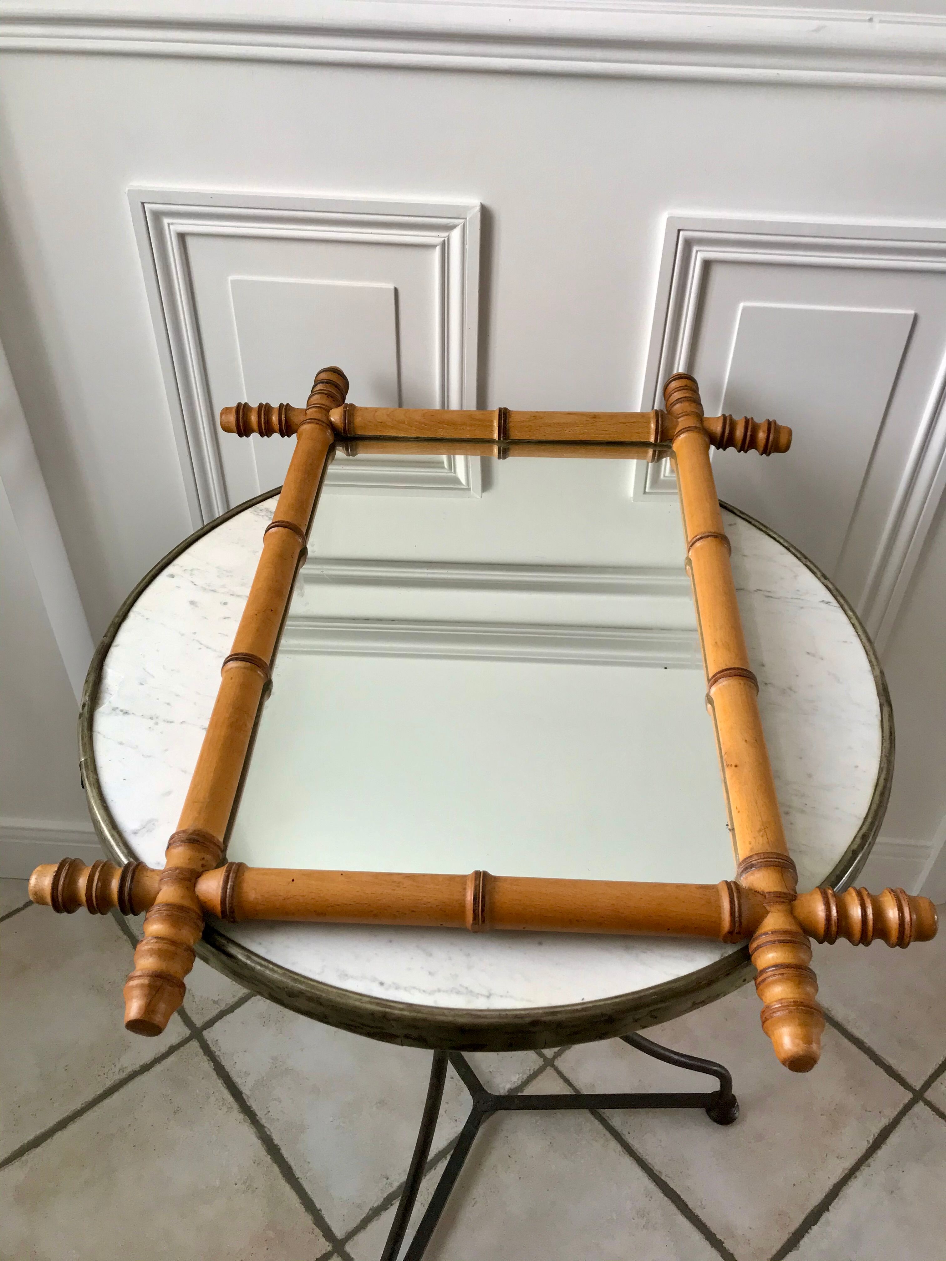 Barber mirror blond wood style bamboo 50s
