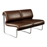 Mid-century modern German vintage canapé lounge, 2-seater, brown steel frame.