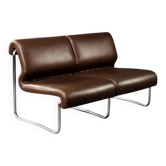 Mid-century modern German vintage canapé lounge, 2-seater, brown steel frame.
