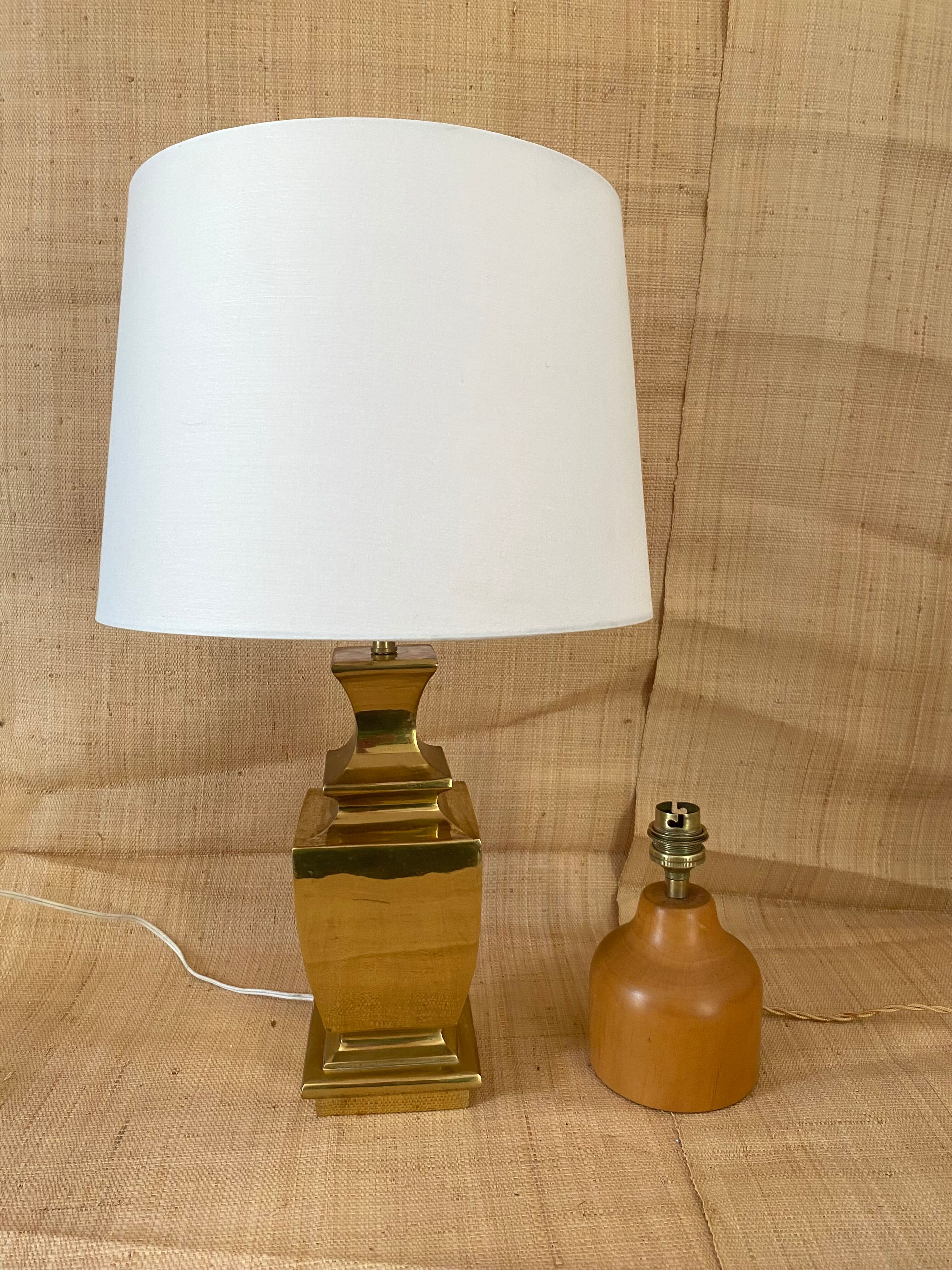 Golden lamp "Regina", 2 m fabric cable, cotton shade