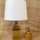 Golden lamp "Regina", 2 m fabric cable, cotton shade