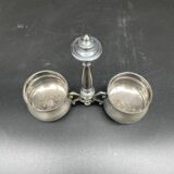 Saleron double, métal argenté, socle rond, prise, décor gravé, décoration de table, chic, poinçon