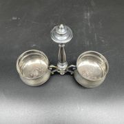Double salt dish, silver metal, round base, socket, engraved decor, table decoration, chic, hallmark