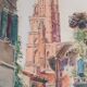 Signed watercolor painting View of Albi Cathedral