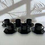 Service 6 black coffee cups and octagonal cups Octime Arcoroc France Esso collection