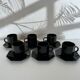 Service 6 tasses à café noires et sous tasses octogonales Octime Arcoroc France collection Esso