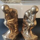 Pair of bookends inspired by Rodin's The Thinker. In gilt bronze