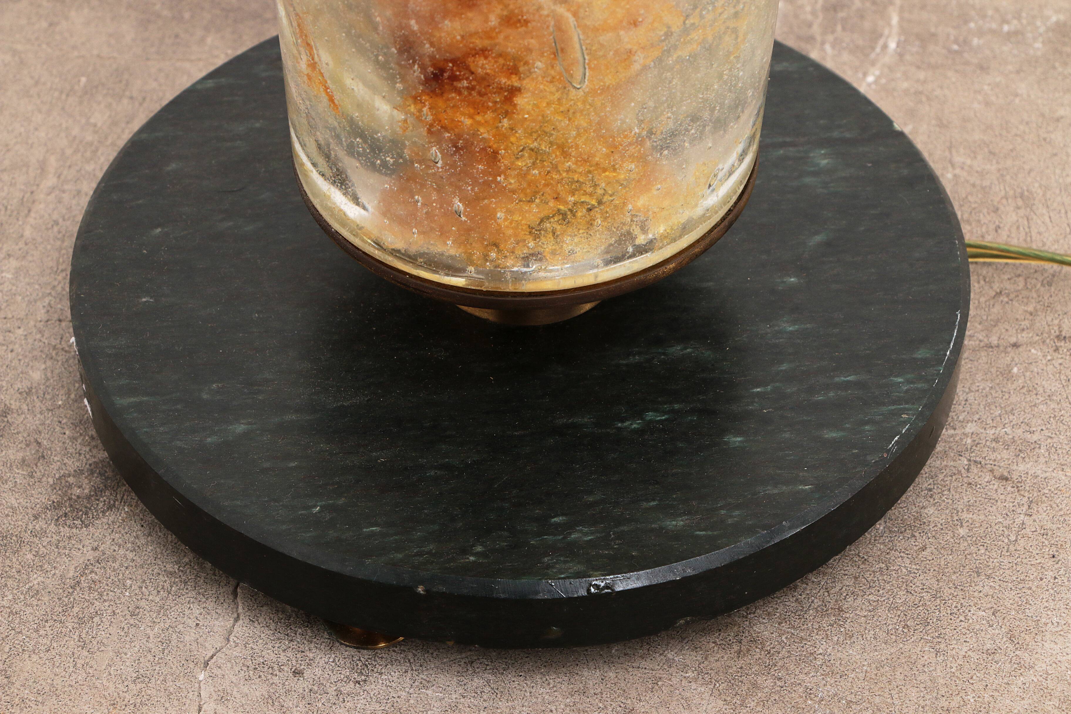 Brutalist Table Lamp Marble & Glass, Vintage 1980