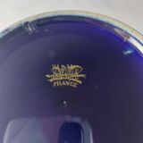 Ancien vase rouleau, bleu, en céramique émaillée, Lunéville napoléon III