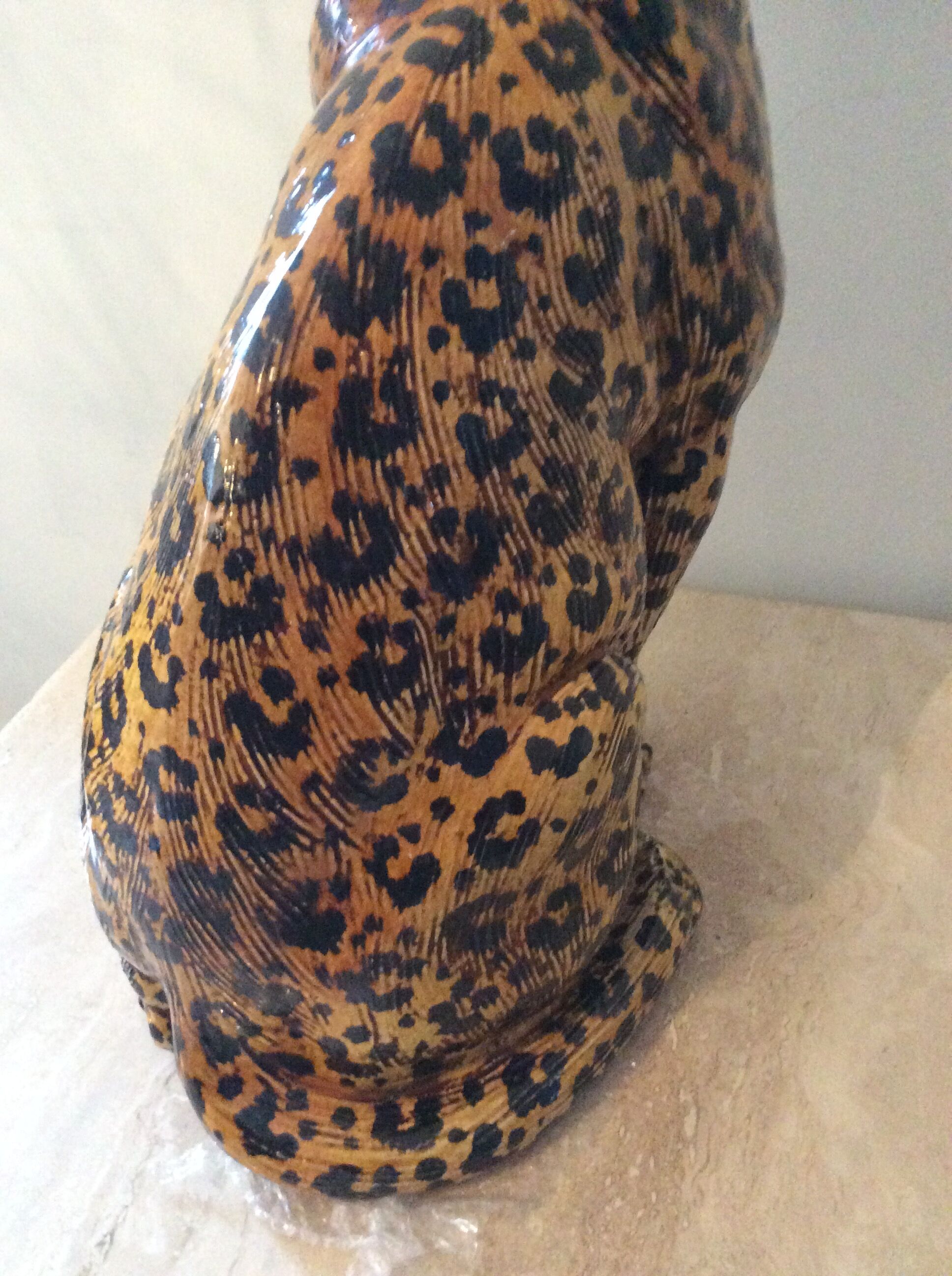 Enamelled terracotta leopard from the 60s Italy
