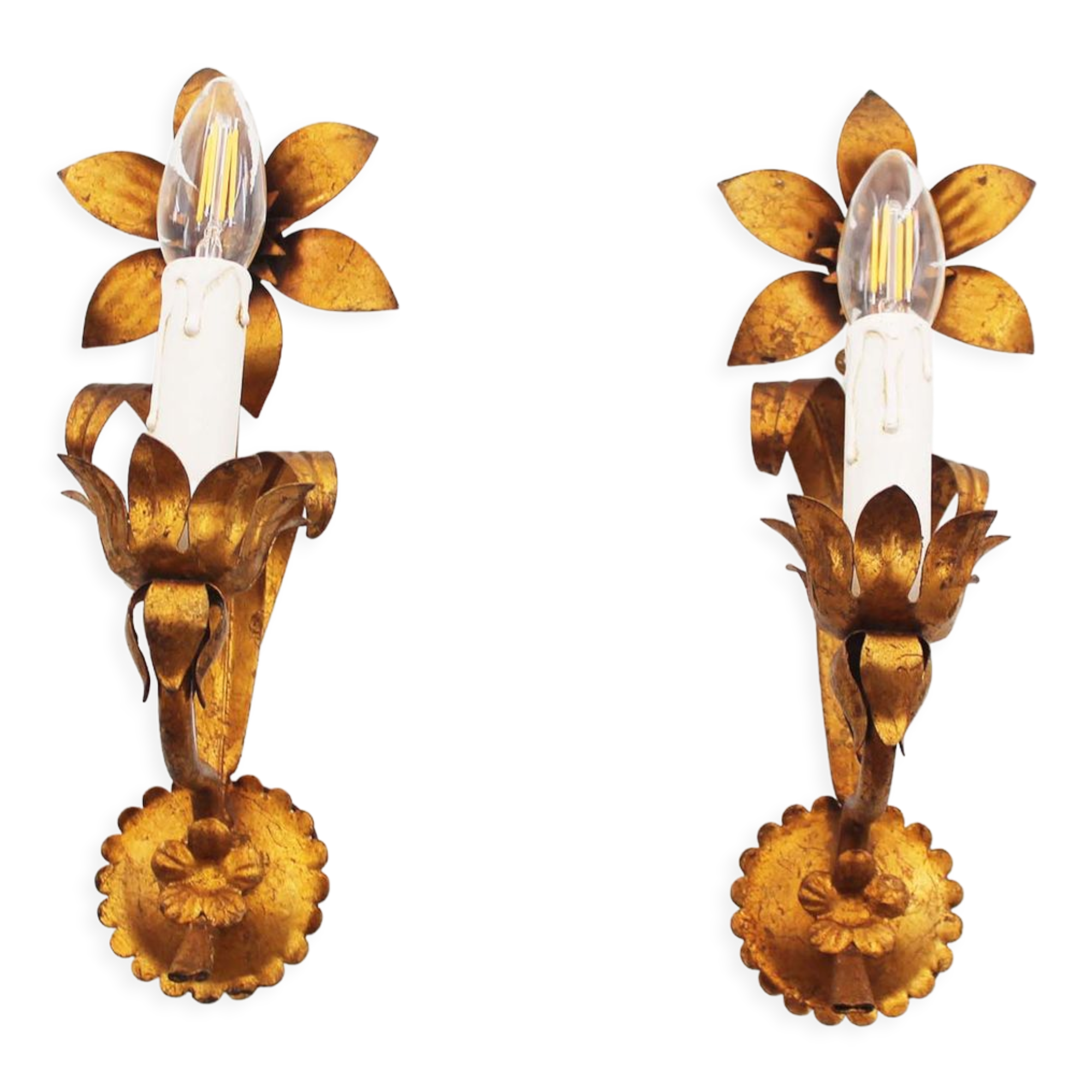 Pair of Vintage Gilt Flower Scones by Hans Kögl