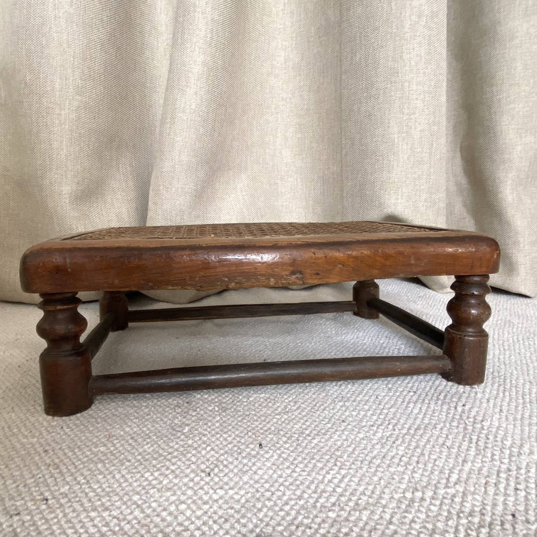 Low wooden stool with caning H 12 cm
