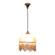 Vintage frosted glass pendant light with beaded fringes - Art Deco lamp