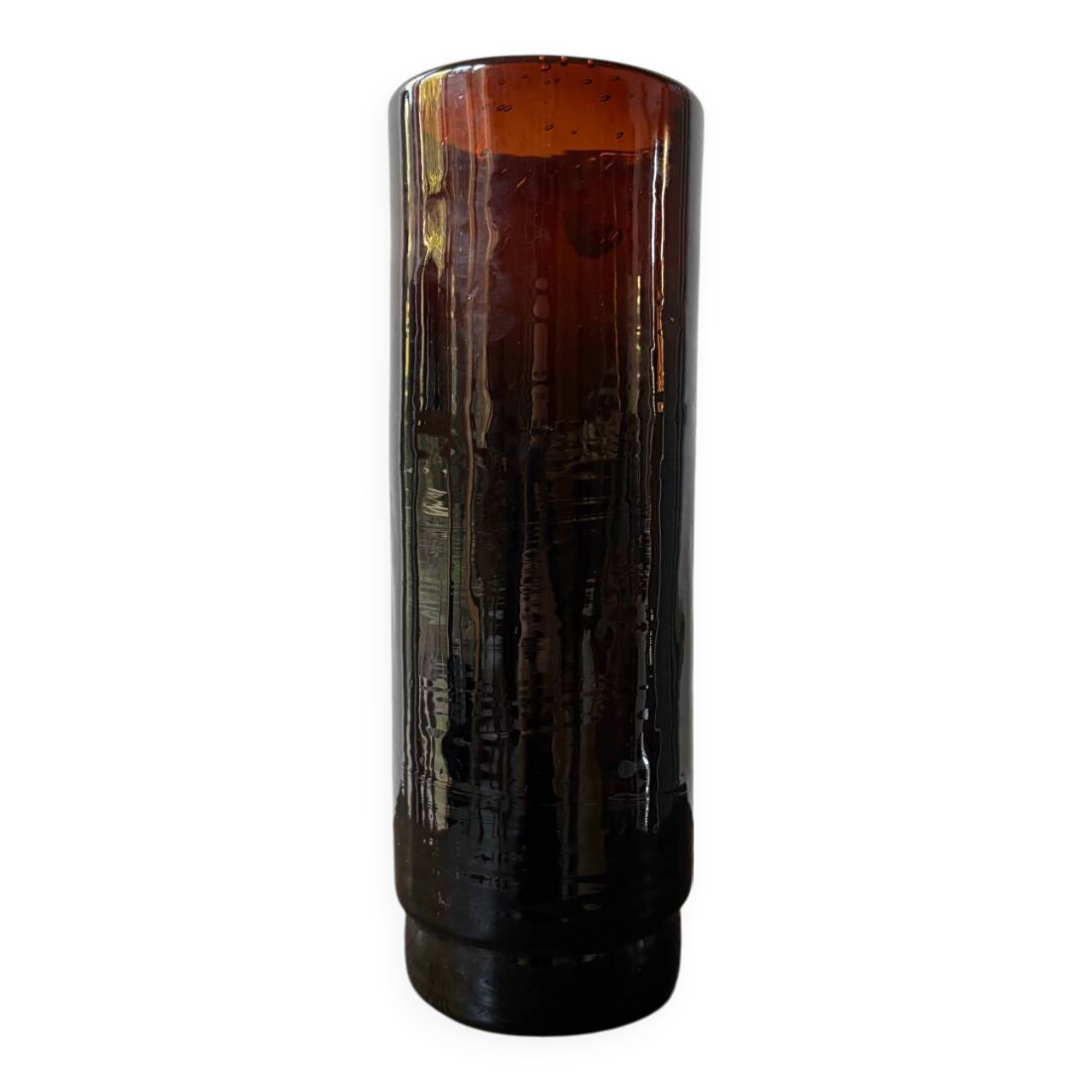 Vintage 1970s garnet brown glass roller vase