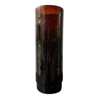 Vase en verre rouleau marron grenat années 70 vintage