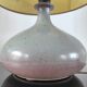 Vintage ceramic lamp signed & hand-painted silk shade 70s