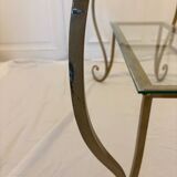Grande table d’appoint fer forgé or et verre