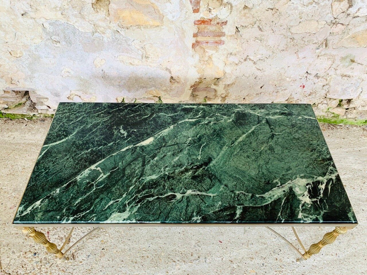 Coffee table in green marble and brass circa 50/60