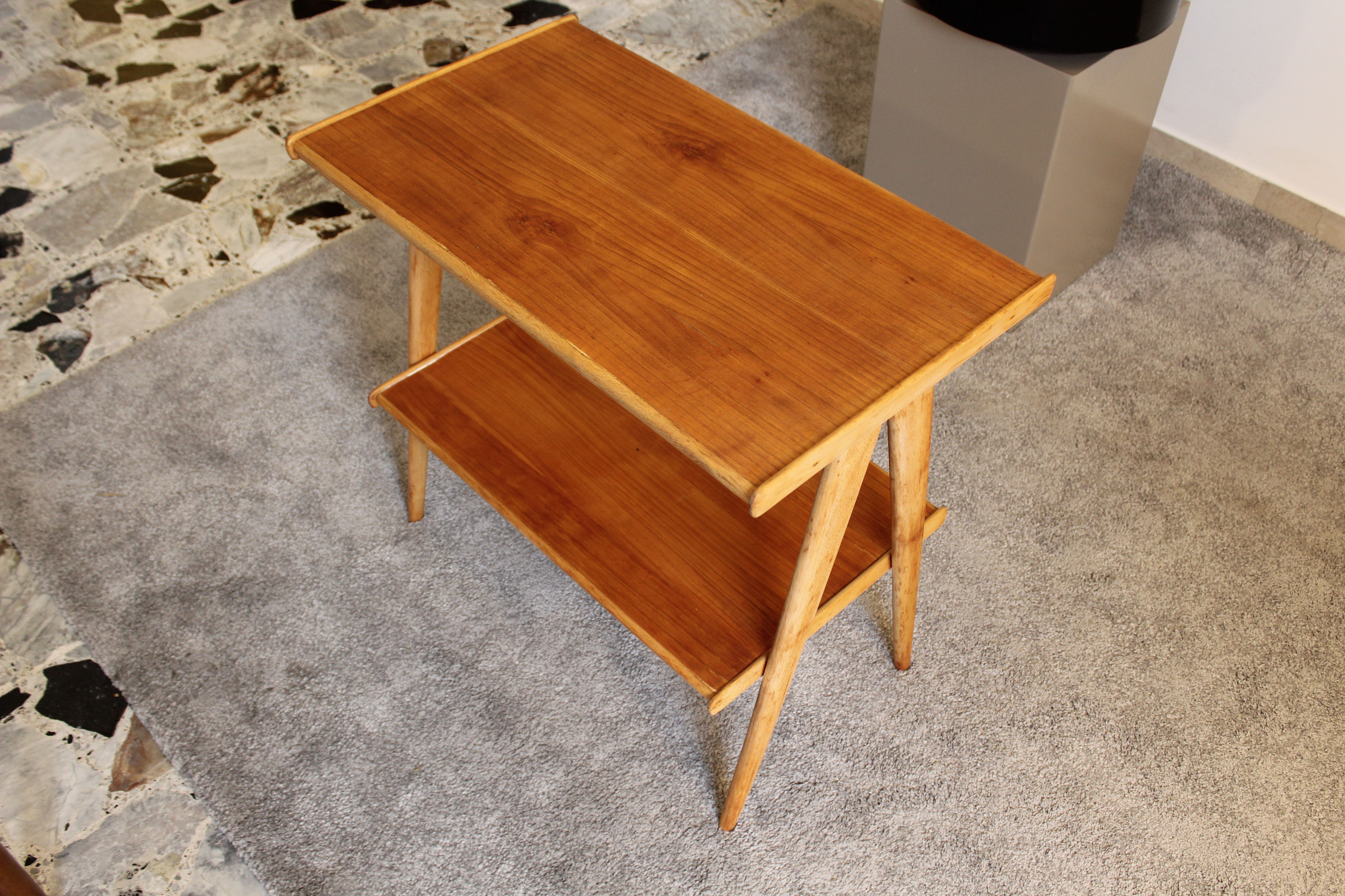 Beech wood coffee table, restored, Italy 50s