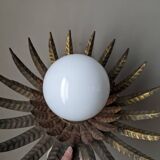 Vintage retro ceiling light, gold metal, sunburst