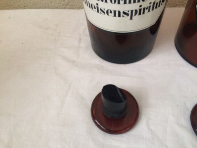 Lot of two bottles of apothecary, pharmacy collection, amber thick glass