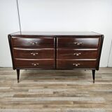 Art Decò chest of drawers in mahogany with burgundy glass