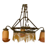 Lustre 19e siècle éléctrifié . Verre dépoli et Bronze